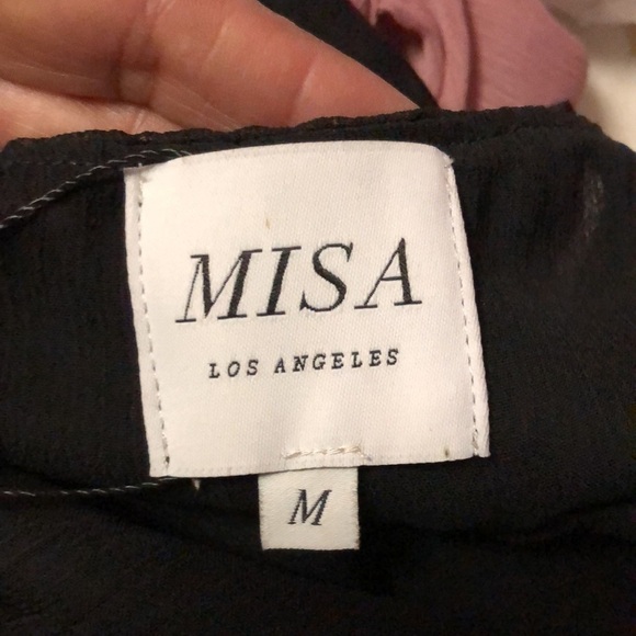 MISA Domanik Ruffle Halter Chiffon Wrap Dress Black Pink - Picture 10 of 12